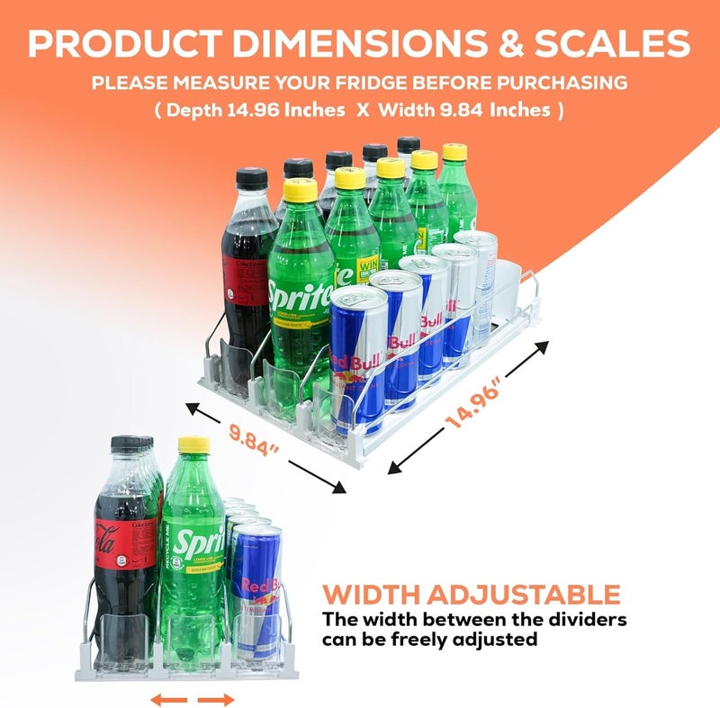 SIP SORT Upgraded Premium Drink Organizer for Fridge. Ultra Space Saving Soda Can Organizer for refrigerator with Larger Stopper Height and Automatic Pusher with Locking Feature. Holds 15 Cans (3 Rows, White) - Image 2